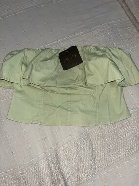Le Lis Strapless Ruffle Crop Top - Mint Green